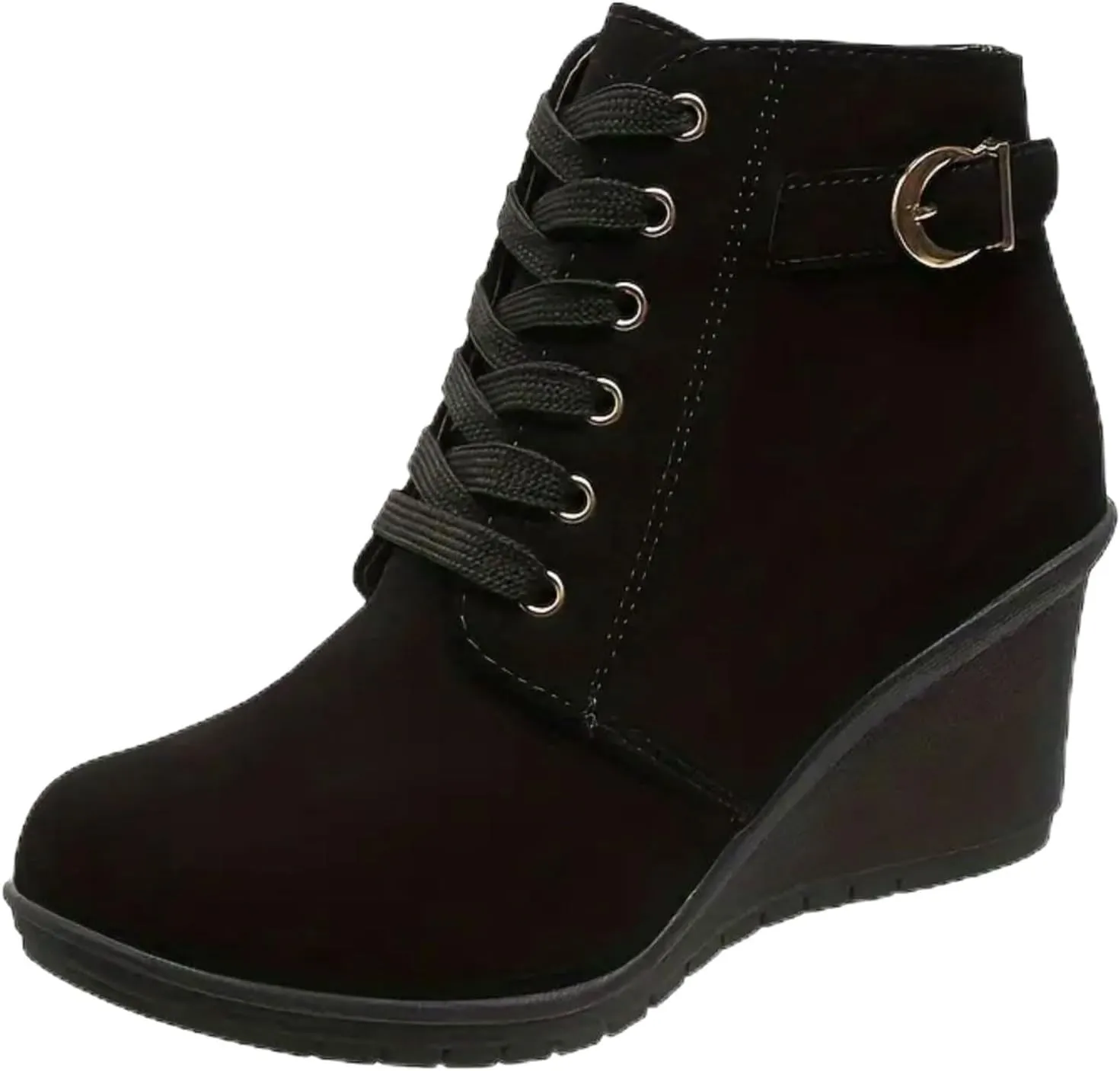 AMDBEL Womens Boots Ankle, Women's Ankle Boots Square Heel Lace Up Short Boots Winter Wedge Booties Shoes