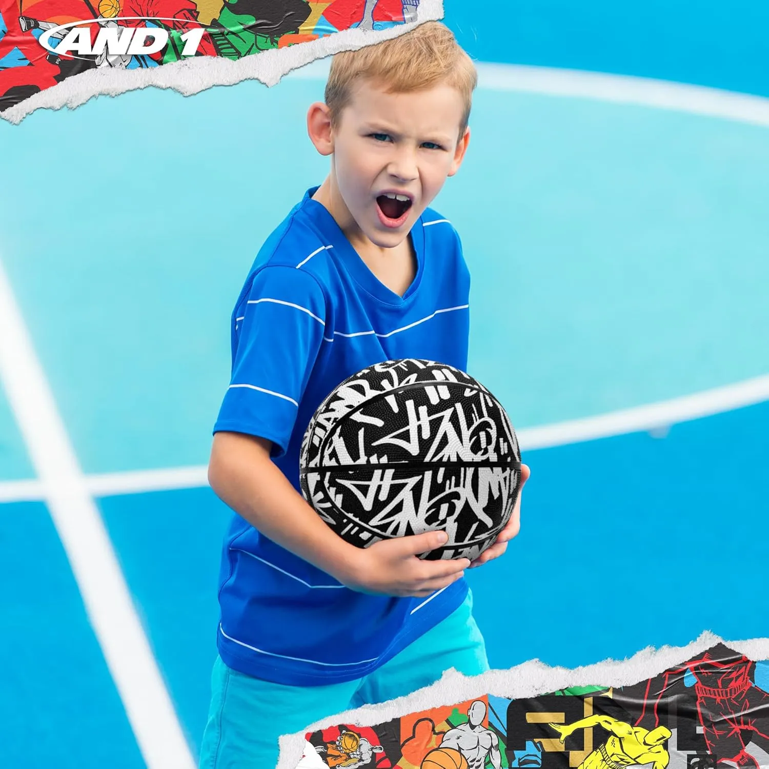 AND1 Fantom Graffiti Rubber Basketball - Streetball for Indoor and Outdoor Use, Deep Channel Construction and Durability