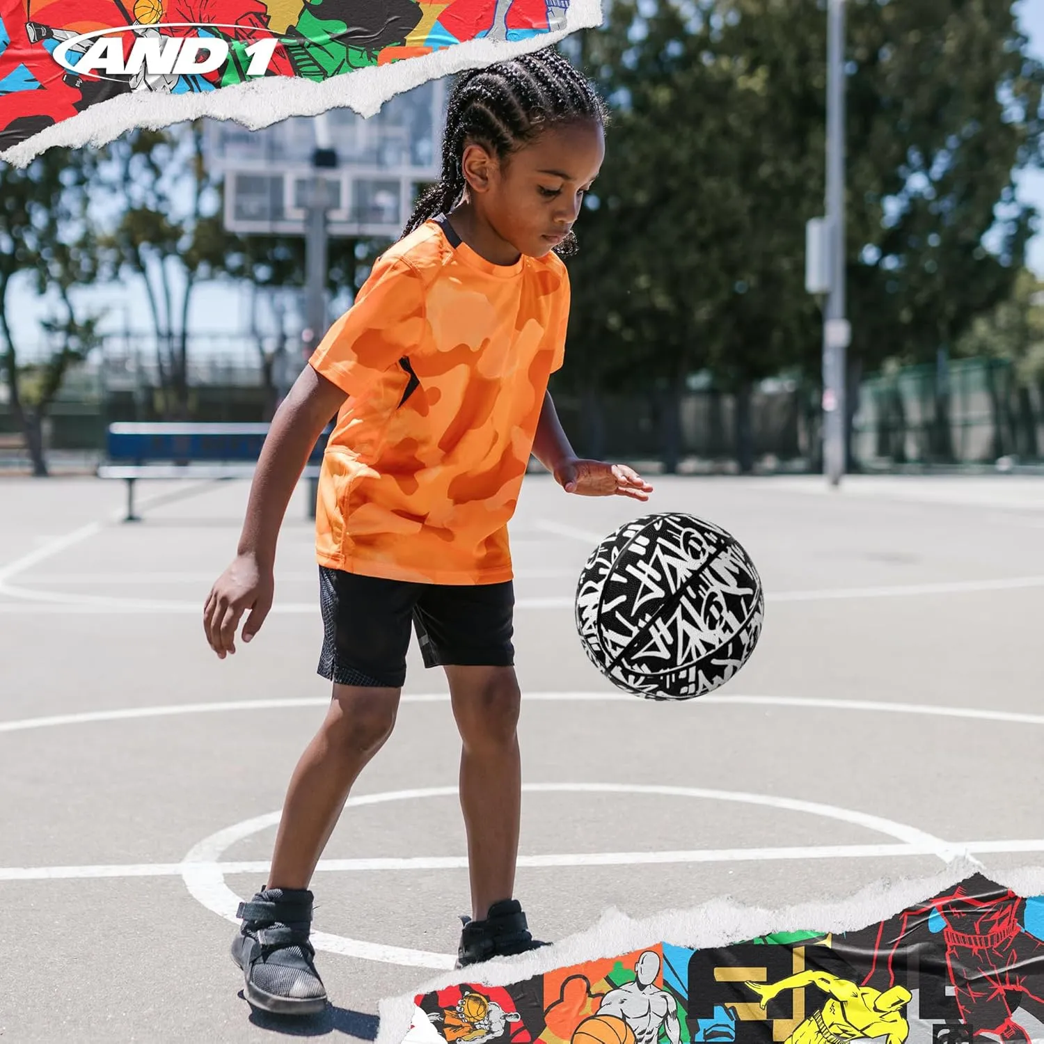 AND1 Fantom Graffiti Rubber Basketball - Streetball for Indoor and Outdoor Use, Deep Channel Construction and Durability