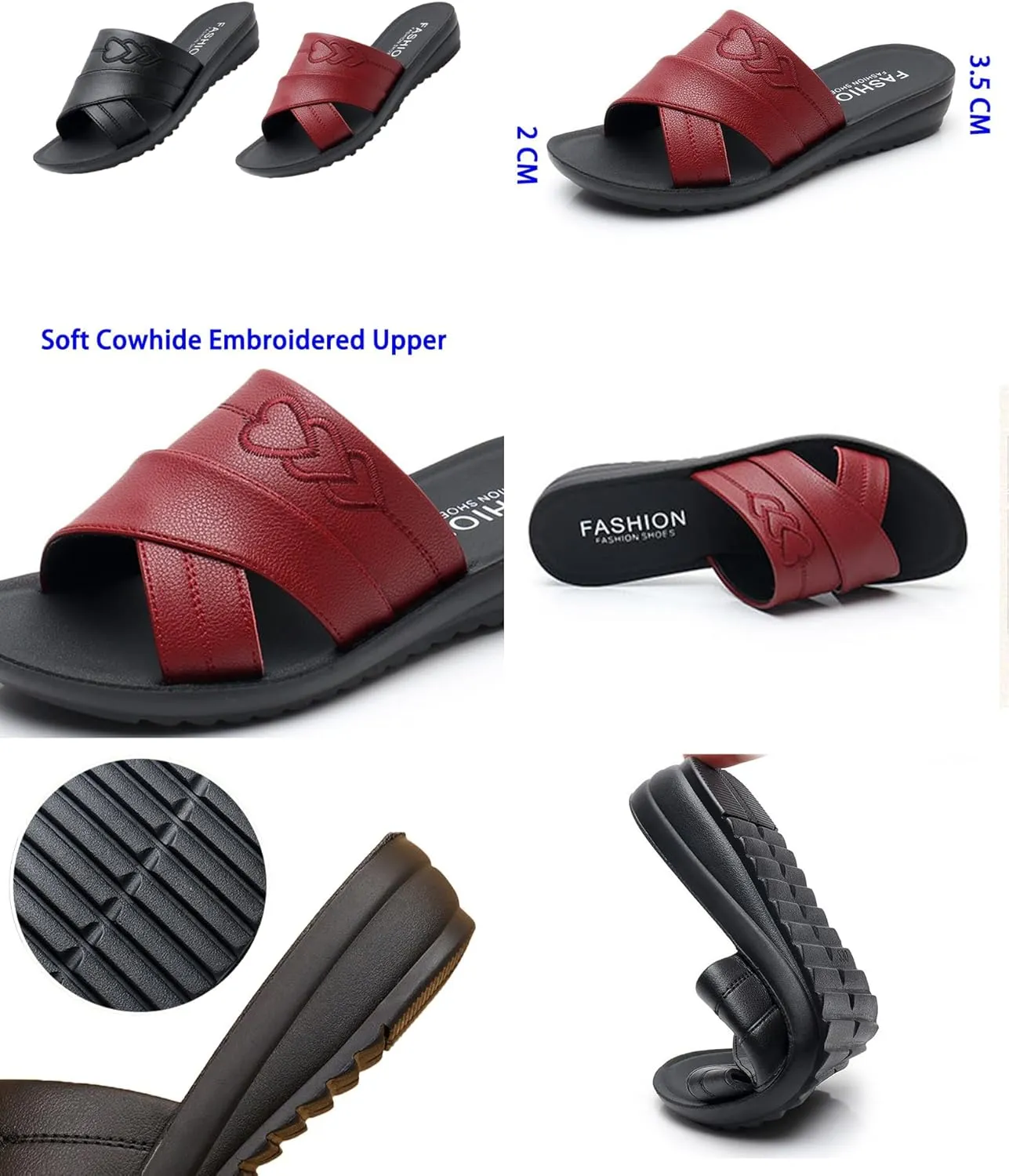 AngryMonkey Women's Wedge Stitch Slippers,Summer Lightweight Comfort Open Toe Casual Slide Softsole Embroidery Leather Sandals
