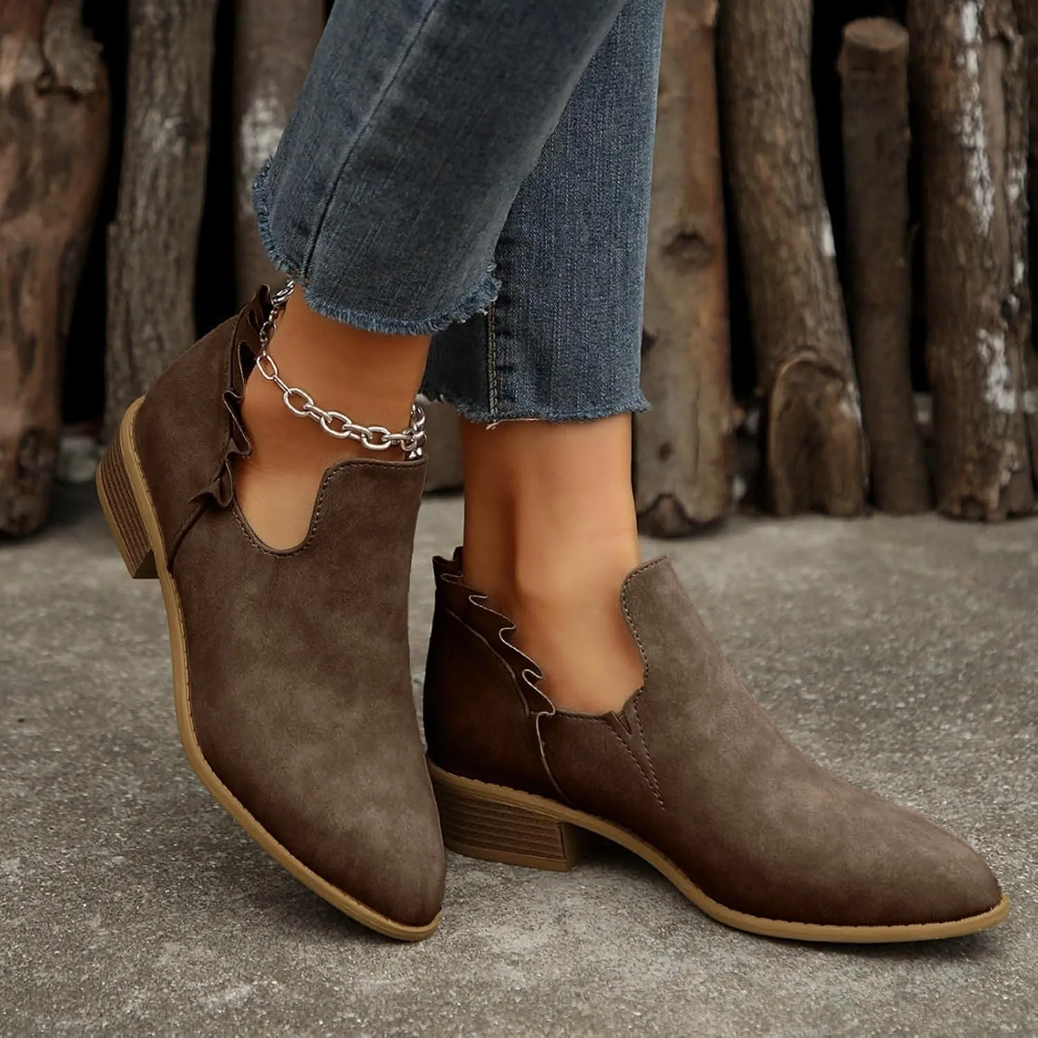 Ankle Boots for Women Boots for Women Fashion Pointed Toe Low Heel Riding Boots Comfy Slip On Walking Short Booties