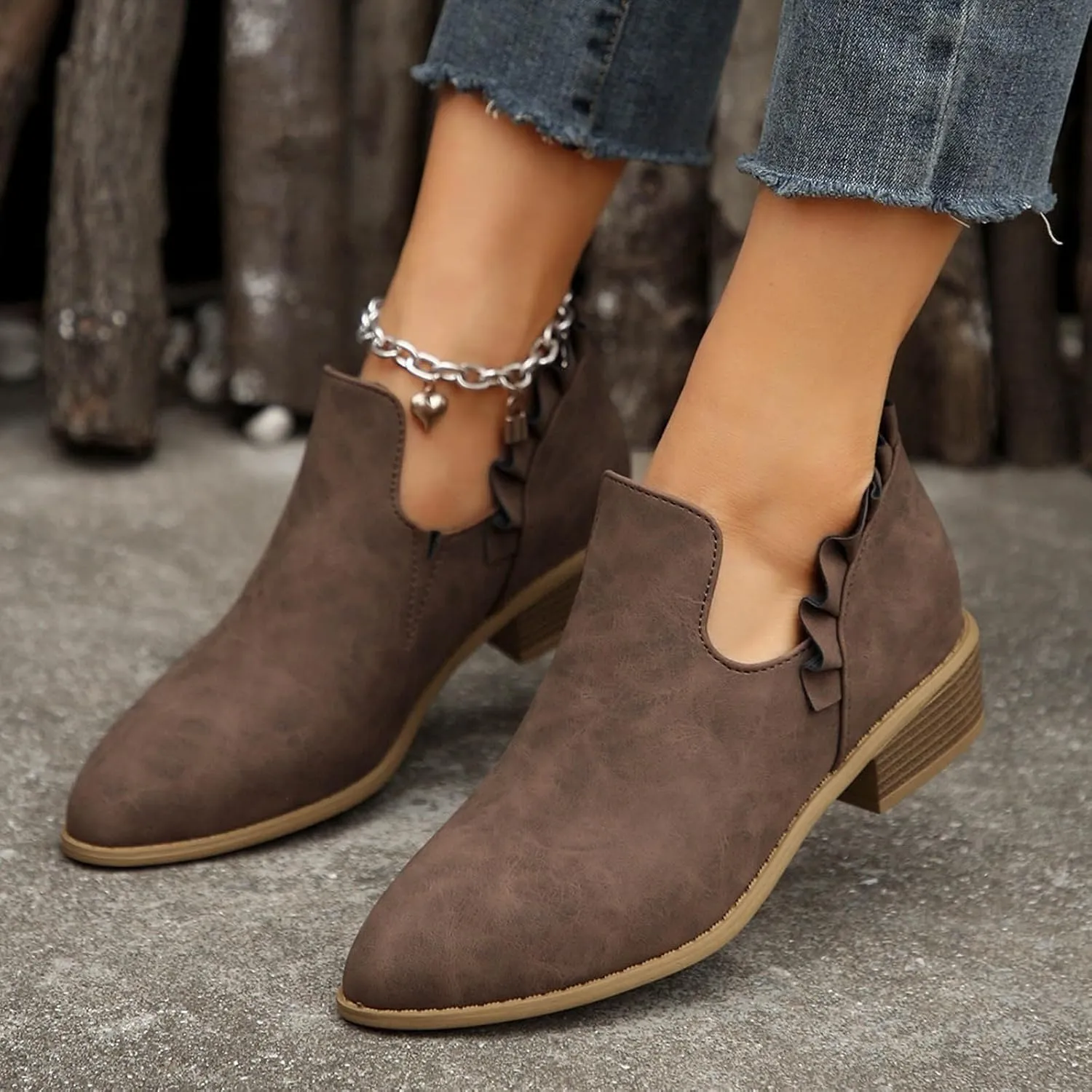 Ankle Boots for Women Boots for Women Fashion Pointed Toe Low Heel Riding Boots Comfy Slip On Walking Short Booties