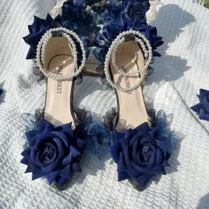 Ankle Strap Low Heel Gothic 3D Rose Shoes