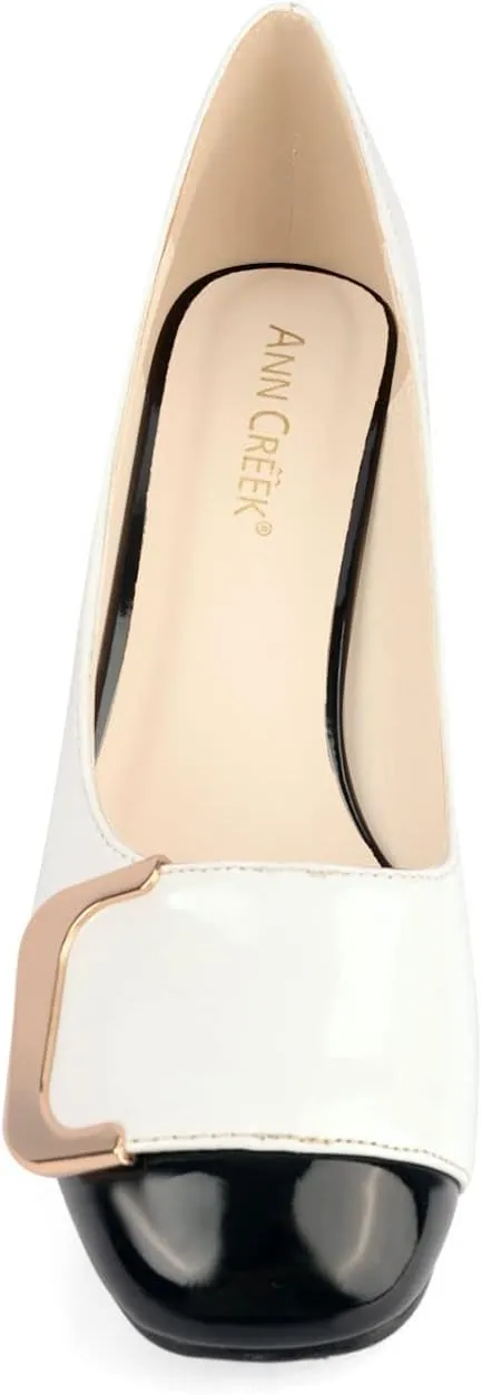 ANN CREEK Women's Pumps 'Angela' Shoes for Women Dressy Low Heel Rush Hour Office Shoes Two Tone Womens Pumps Square Toe 2.4 Inch Chunky Heel Slip On