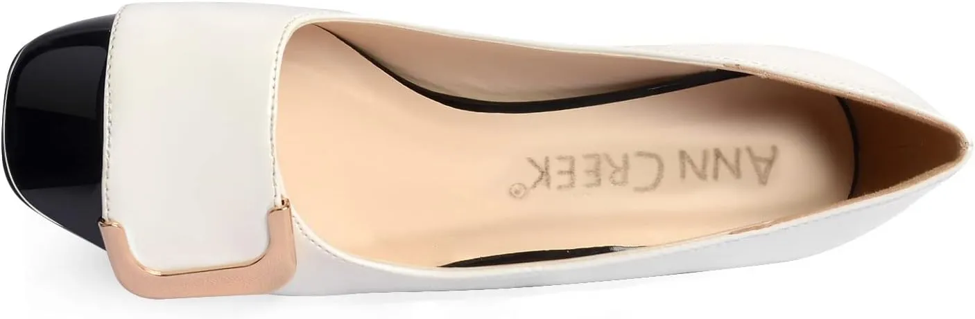 ANN CREEK Women's Pumps 'Angela' Shoes for Women Dressy Low Heel Rush Hour Office Shoes Two Tone Womens Pumps Square Toe 2.4 Inch Chunky Heel Slip On