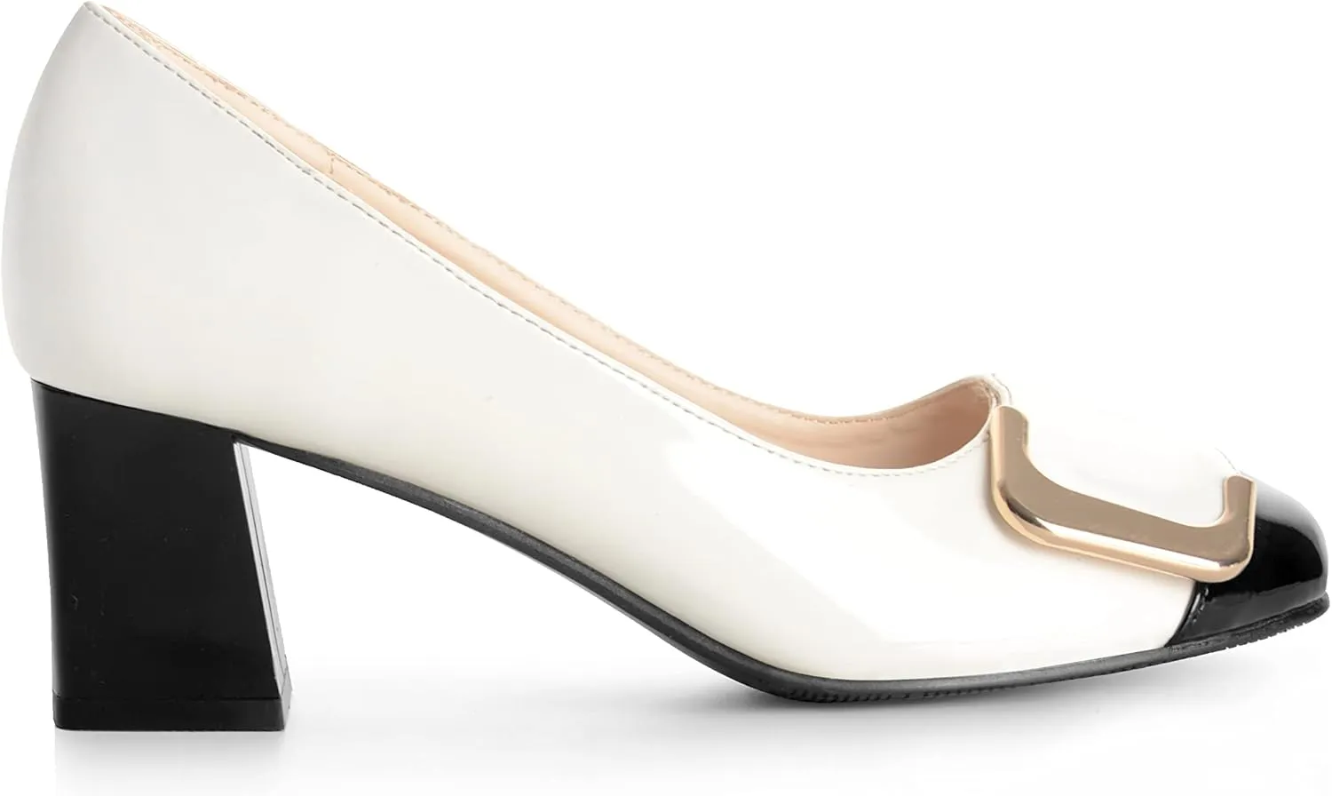 ANN CREEK Women's Pumps 'Angela' Shoes for Women Dressy Low Heel Rush Hour Office Shoes Two Tone Womens Pumps Square Toe 2.4 Inch Chunky Heel Slip On