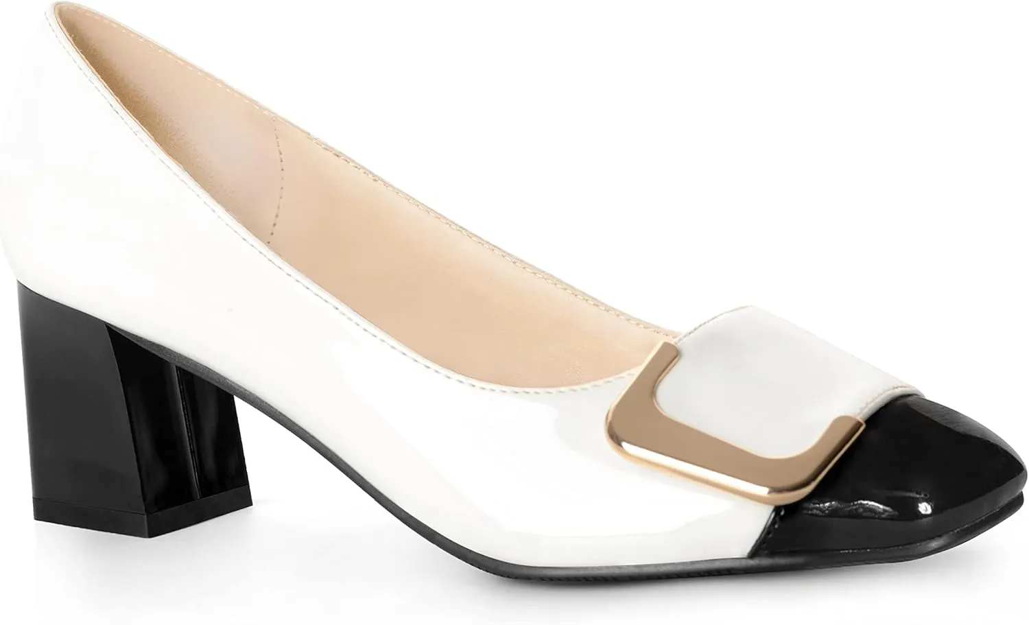 ANN CREEK Women's Pumps 'Angela' Shoes for Women Dressy Low Heel Rush Hour Office Shoes Two Tone Womens Pumps Square Toe 2.4 Inch Chunky Heel Slip On