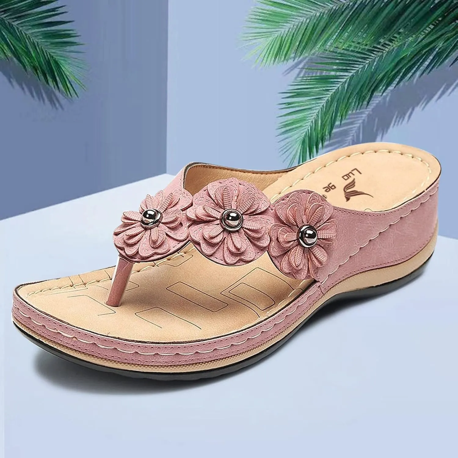Arch Support Flip Flops for Women 2025,Clip Toe Wide Width Wedges Slip On Flower Rhinestones Strap Sandals Low Heel Ladies Comfortable Cushion Footbed Daily Wear Slides Cute Shoes Recovery Mules