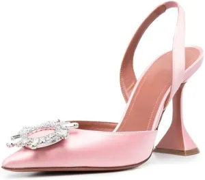 Arqa Satin Slingback Heels for Women Crystal Pointed Toe High Heels Wedding Bride Pump Shoes