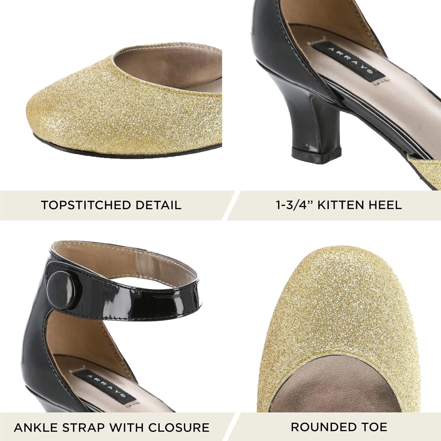 ARRAY Women's Charlie D'Orsay Low Heel Pump with Ankle Strap