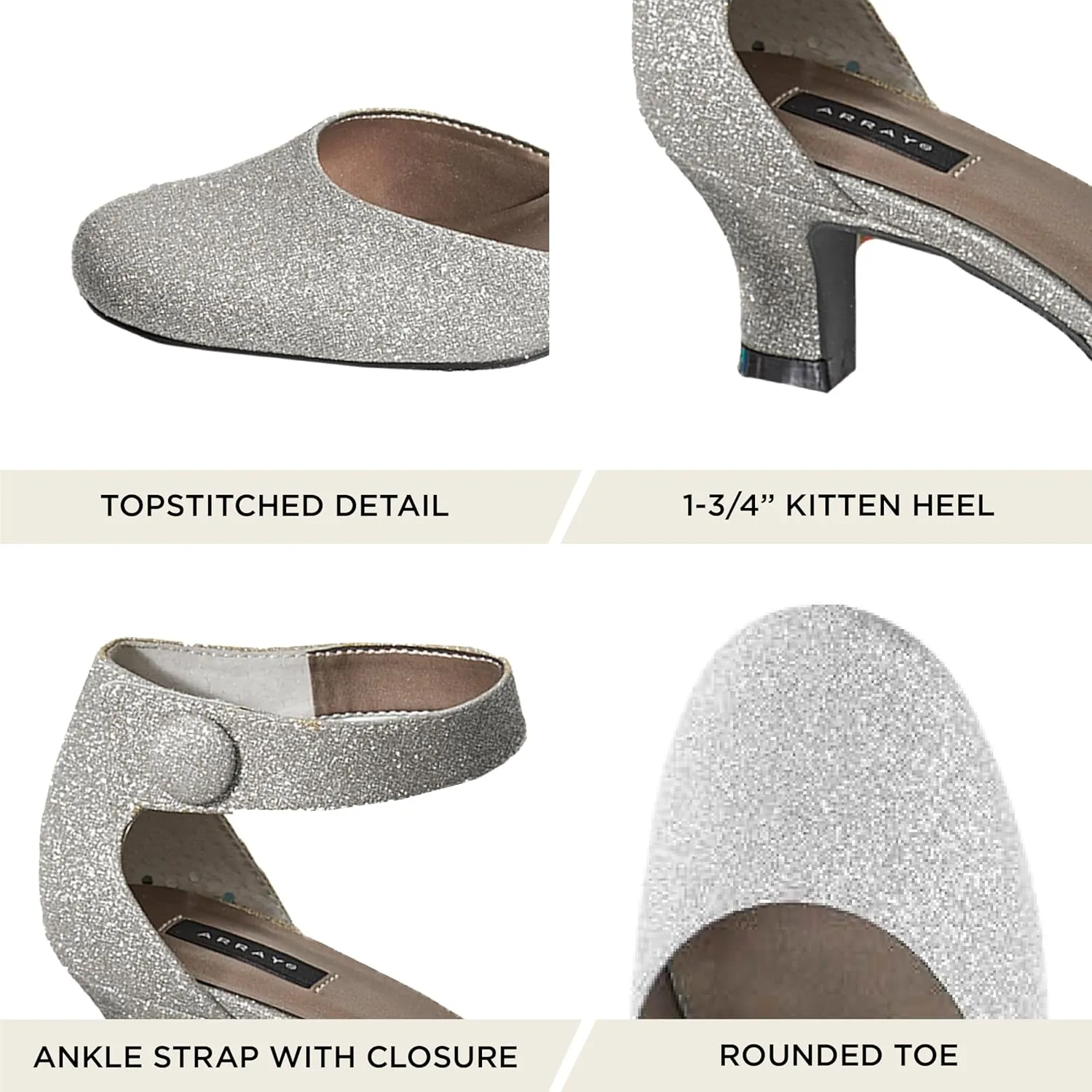 ARRAY Women's Charlie D'Orsay Low Heel Pump with Ankle Strap