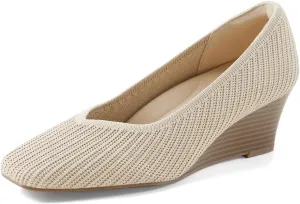 Arromic Women's Wedge Pumps Square Toe Low Heel Wedge Shoes Comfortable V-Cut Closed Toe Heels Wedges Dress Shoes for Women Work Office Casual Daily Dressy 2inch