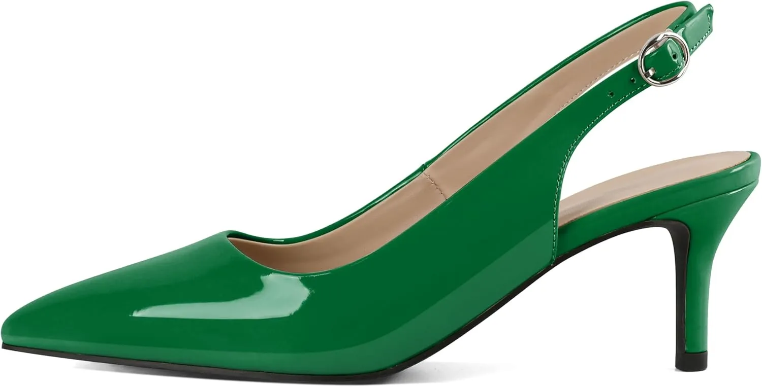 AUMOTED Women's Mid Heel Pumps Slingback Heels Stylish Low Heel Pumps Elegant Pointed Toe Heels for Wedding 2.5 Inch Dressy Pumps