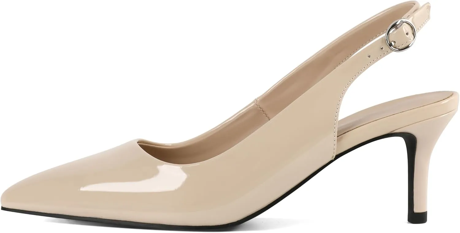 AUMOTED Women's Mid Heel Pumps Slingback Heels Stylish Low Heel Pumps Elegant Pointed Toe Heels for Wedding 2.5 Inch Dressy Pumps
