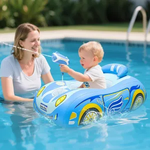 Automatic Water Gun with Toddler Pool Float, Inflatable Car Baby Pool Float, Swimming Pool Toys for 1-4 Years Old Girls Boys Kids Blue-1pack