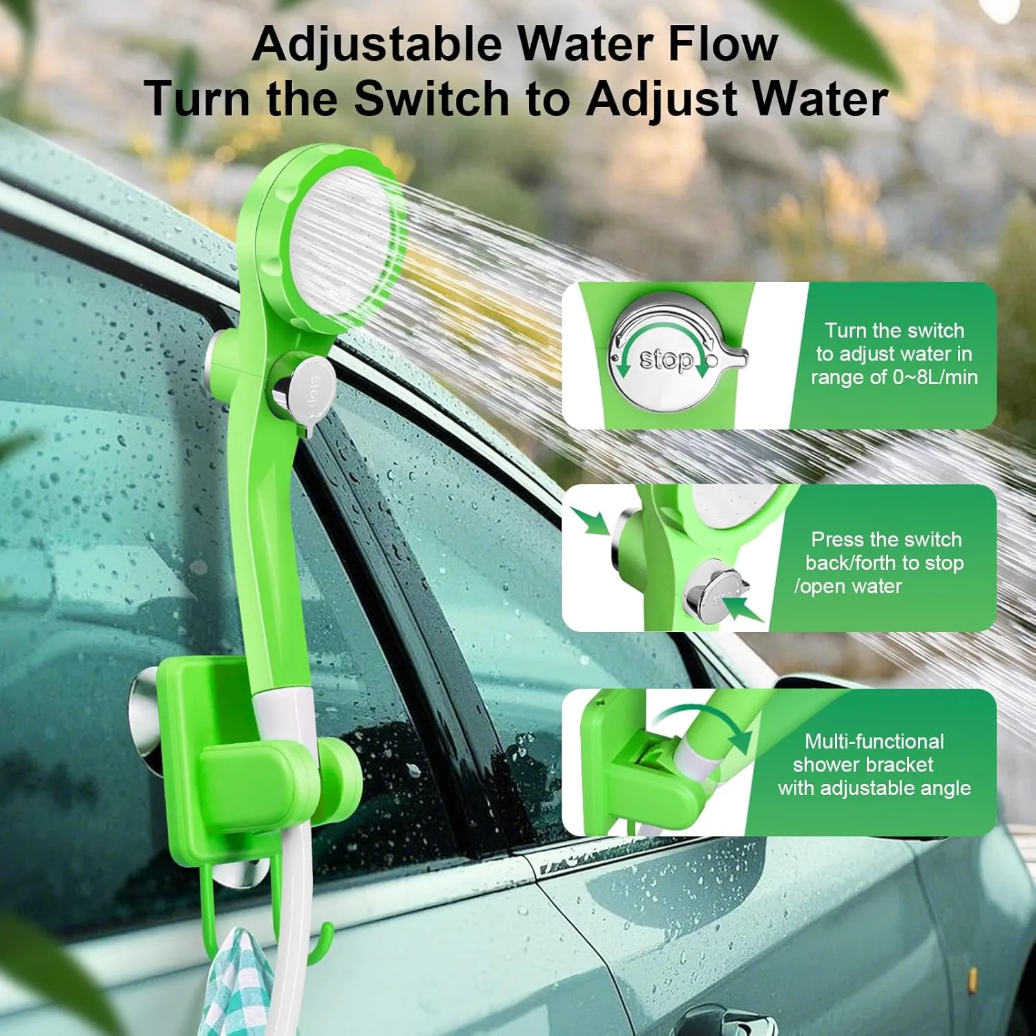 AUTOPkio Portable Camping Shower - Outdoor Camp Shower with Showerhead Sprayer & Rechargeable Battery Pump for Camping, Travel, Hiking, Car Washing, Pet Bath