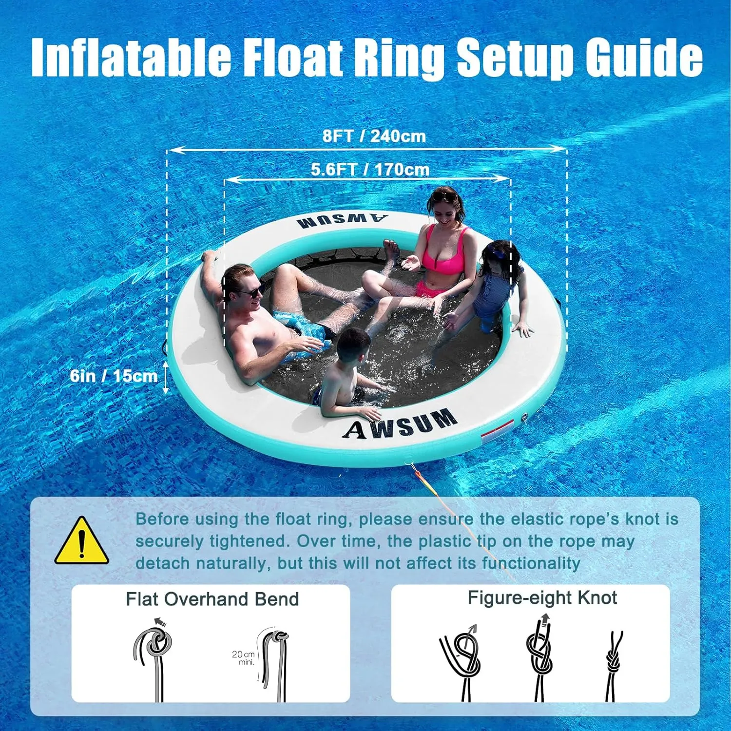 AWSUM Inflatable Water Hammock Round Floating Ring Circle Dock Lake Floats River Raft for Adults Island Swimming Pool Platform for Party