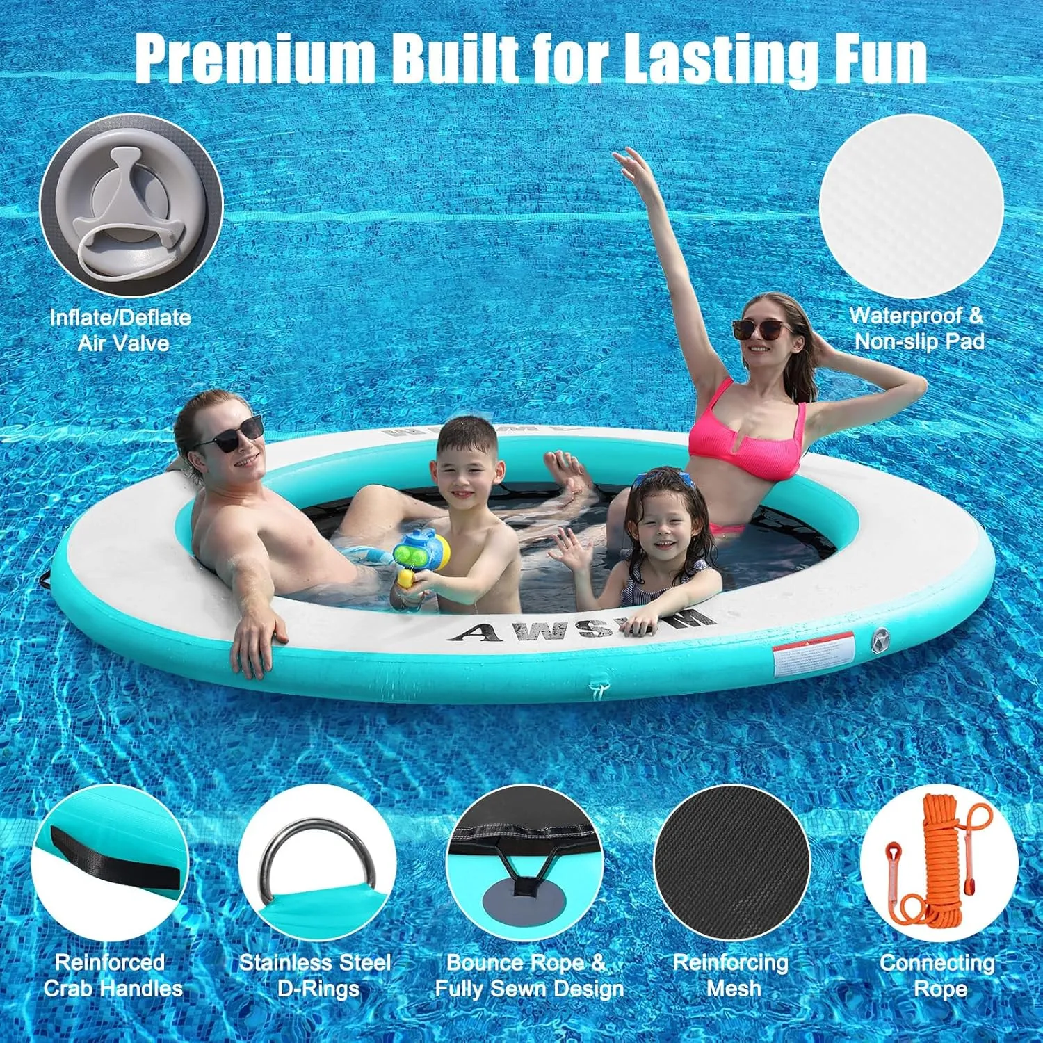 AWSUM Inflatable Water Hammock Round Floating Ring Circle Dock Lake Floats River Raft for Adults Island Swimming Pool Platform for Party