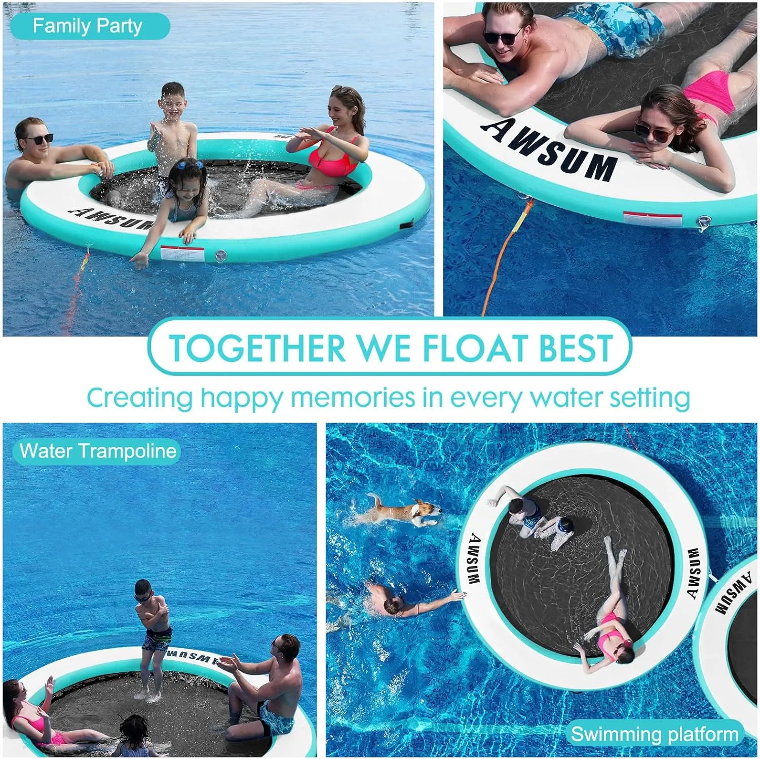 AWSUM Inflatable Water Hammock Round Floating Ring Circle Dock Lake Floats River Raft for Adults Island Swimming Pool Platform for Party