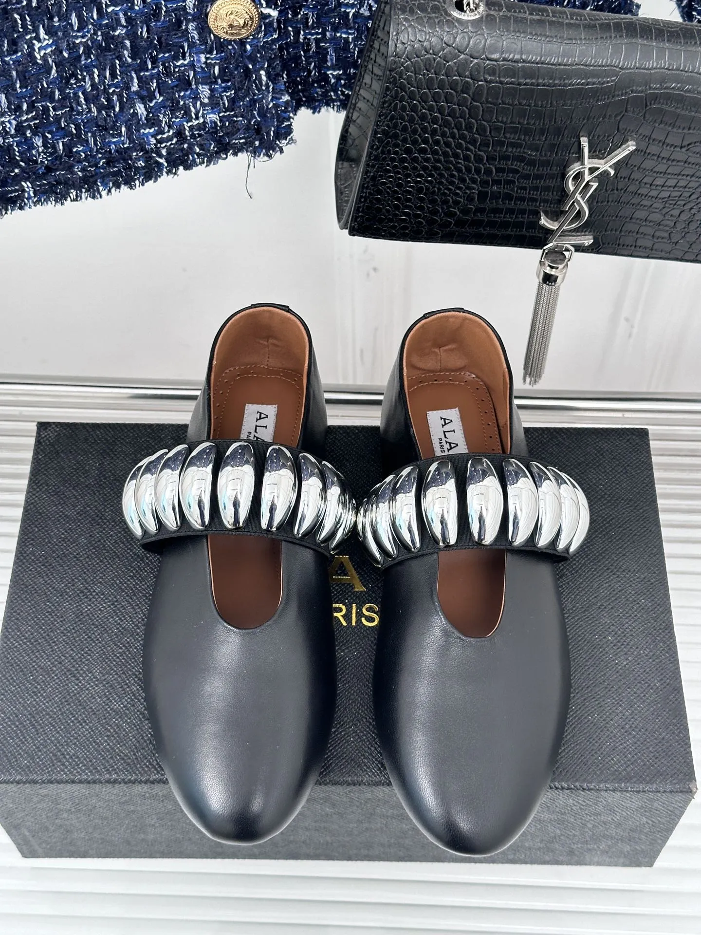 ballet flat silver jewel black lambskin