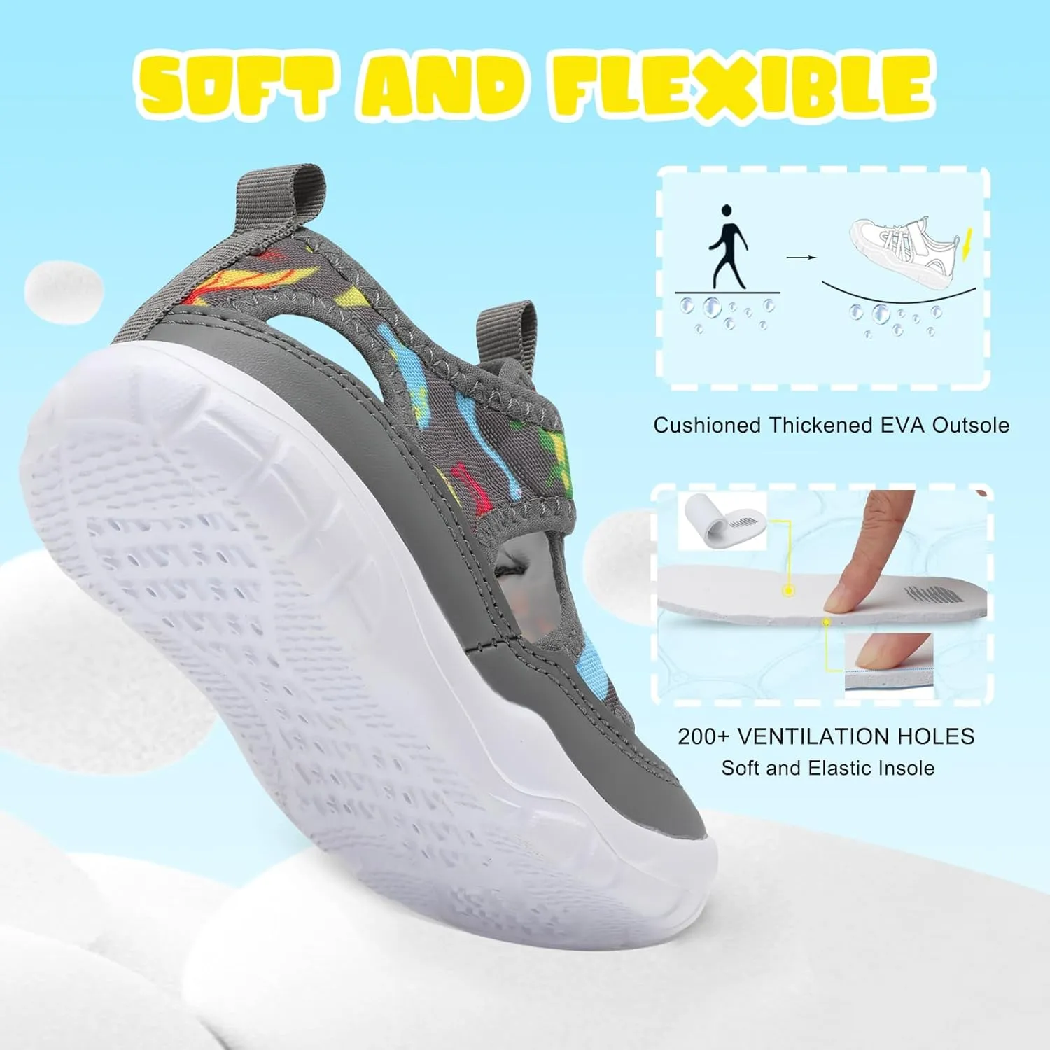 BARERUN Kids Water Shoes Boys Girls Barefoot Aqua Socks for Swim Surf Pool Beach Sport Lightweight Breathable Sandal Athletic Slip-On Sneaker for Toddler Outdoor Indoor