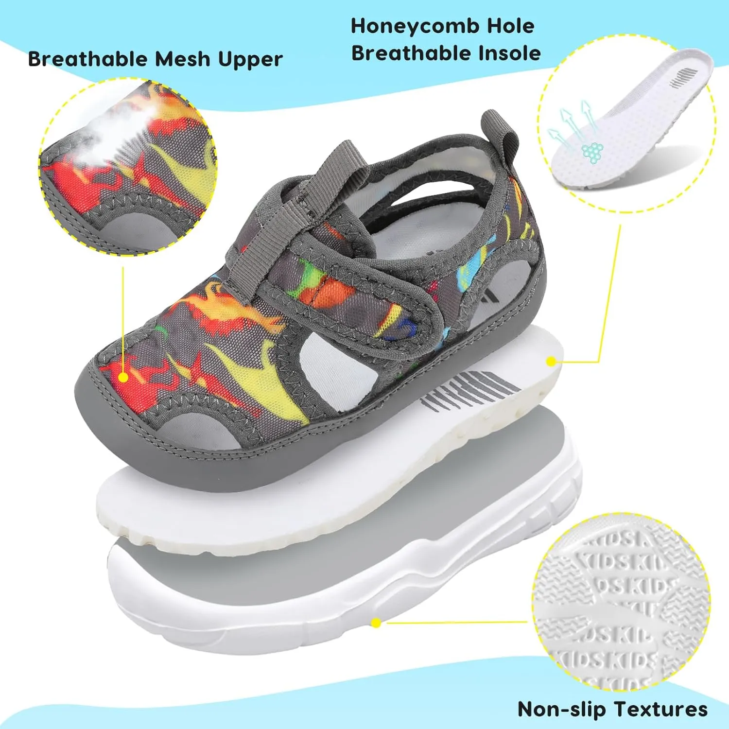 BARERUN Kids Water Shoes Boys Girls Barefoot Aqua Socks for Swim Surf Pool Beach Sport Lightweight Breathable Sandal Athletic Slip-On Sneaker for Toddler Outdoor Indoor