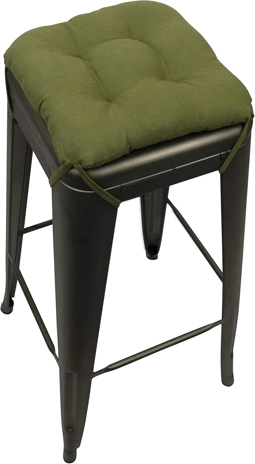 Barnett Home Decor Cotton Duck Boxwood Green Square Bar Stool Cushion with Ties - for 12" Metal Industrial Barstools - 12" Tolix-Style Counter-Height Chairs - Latex Foam, Machine Wash