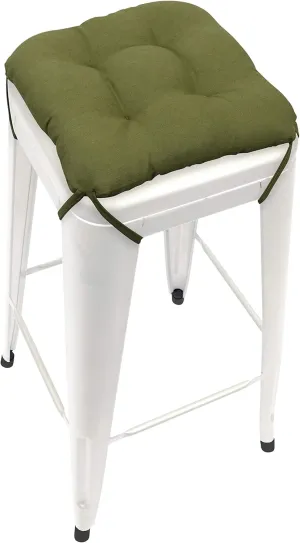 Barnett Home Decor Cotton Duck Boxwood Green Square Bar Stool Cushion with Ties - for 12" Metal Industrial Barstools - 12" Tolix-Style Counter-Height Chairs - Latex Foam, Machine Wash
