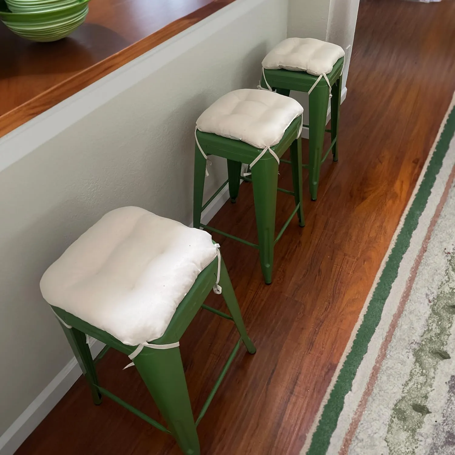 Barnett Home Decor Cotton Duck Natural Square Bar Stool Cushion with Ties - for 12" Metal Industrial Barstools - 12" Tolix-Style Counter-Height Chairs - Latex Foam, Machine Washable
