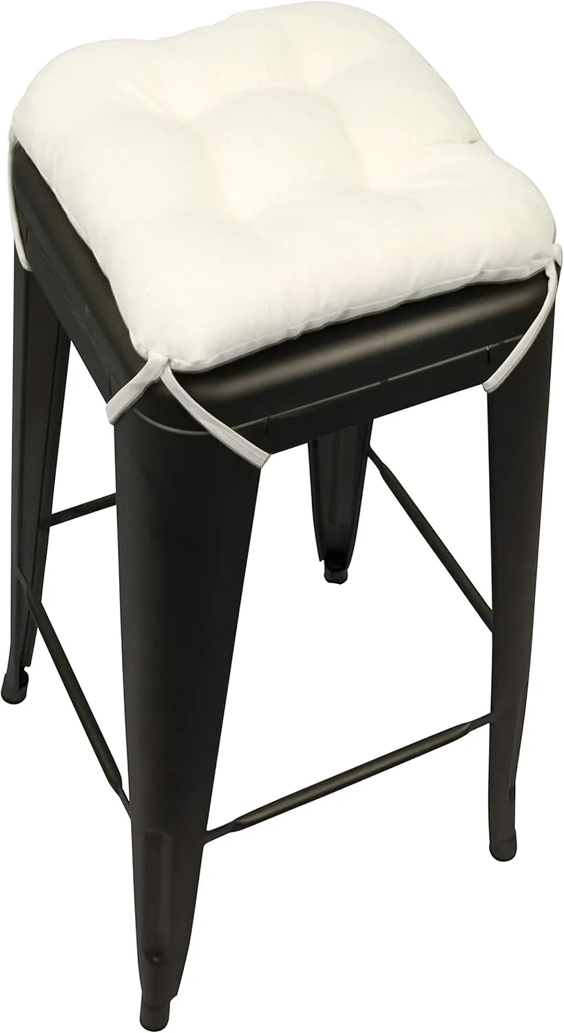 Barnett Home Decor Cotton Duck Natural Square Bar Stool Cushion with Ties - for 12" Metal Industrial Barstools - 12" Tolix-Style Counter-Height Chairs - Latex Foam, Machine Washable