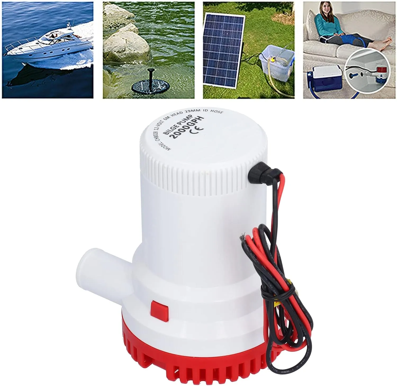 Bilge Pumps Multifunctional Low Noise Submersible Water Pump Boat Ponds Marine ABS 1500 2000GPH Crisp Sea Water Sewage Treatment Irrigation (DC12V 2000GPH)