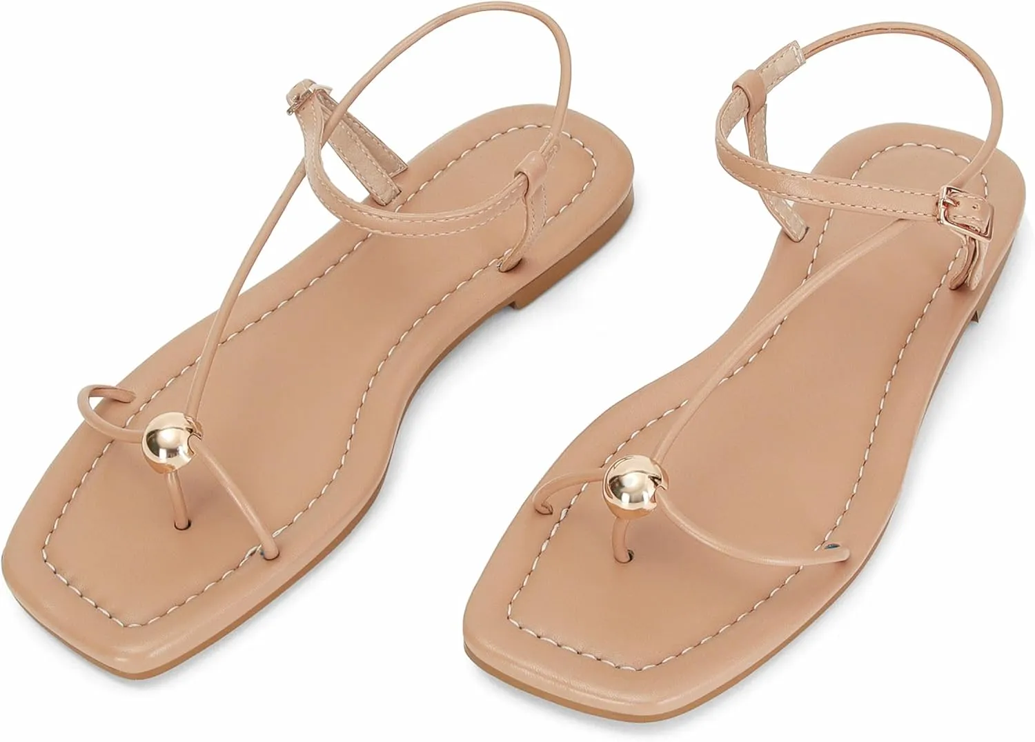 Black Strappy Flat Sandals for Women Comfortable Open Square Toe Sandals Dressy Beach Thong Flip Flop Slides Sandals