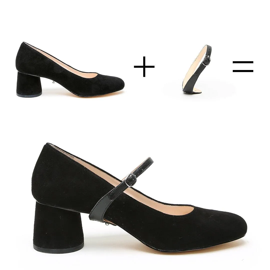 Black Suede Ballet Pump   Black Twiggy Strap