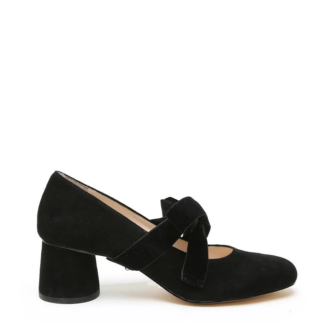 Black Suede Ballet Pump   Black Velvet Marie Strap