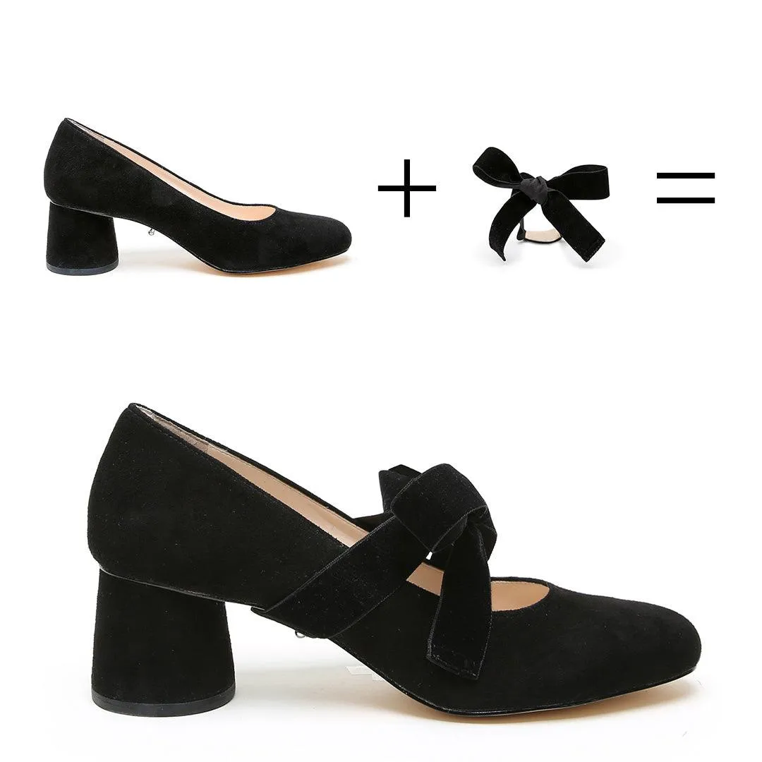 Black Suede Ballet Pump   Black Velvet Marie Strap
