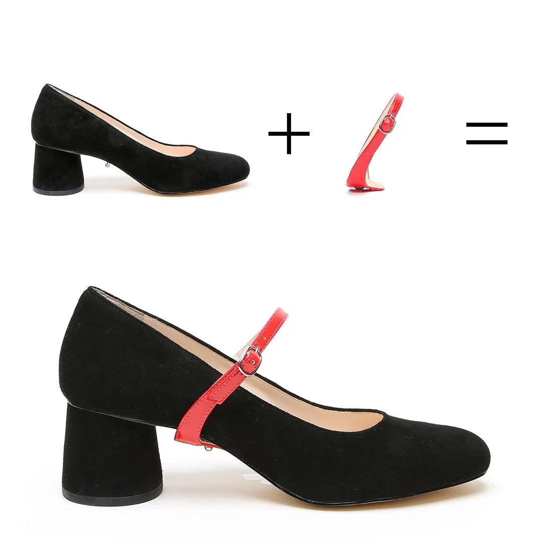 Black Suede Ballet Pump   Red Gloss Twiggy Strap