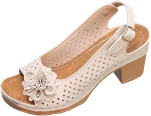 Block Heel Sandals for Women 2025 Open Toe Summer Casual Solid Color Hollow Out Floral Decor Slingback Chunky Cut-Out Party Dress Wedding Dance Comfort Dressy Fish Mouth Flowers Comfortable Shoes