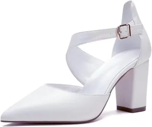 Block Heel Wedding Shoes for Bride Closed Toe Bridal Shoes Ankle Strap Wedding Chunky Heels