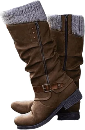 Boots For Women Wide Calf Winter Mid Calf Military Combat Boots Side Zipper Low Heel Biker Motorcycle Riding Dress Boots