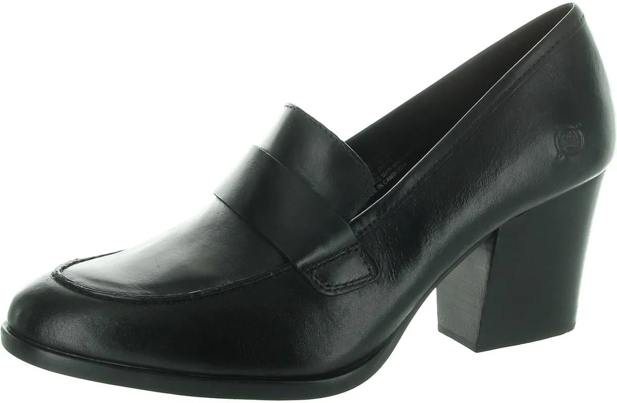 BORN Womens Ellison Cushioned Footbed Leather Loafer Heels