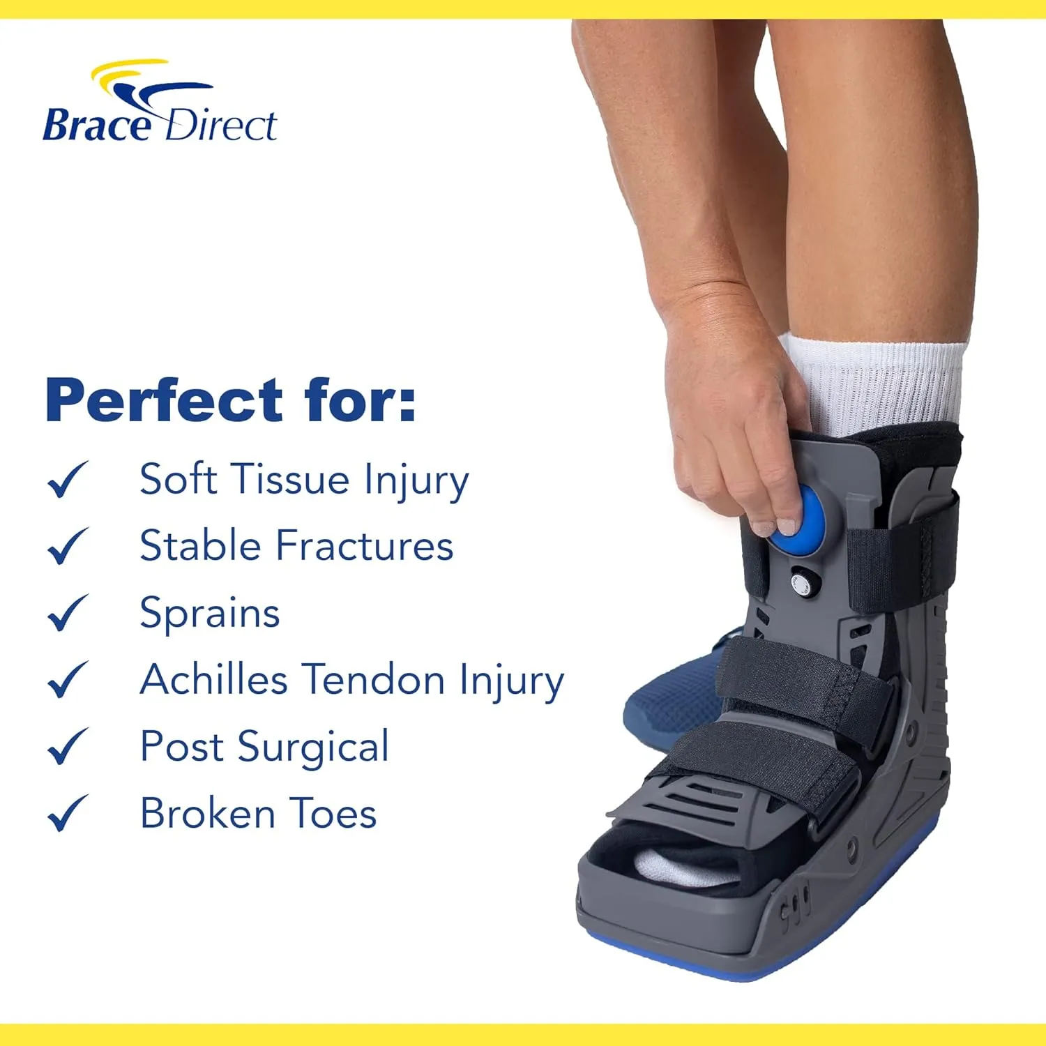 Brace Direct Lightweight Full Shell Walking Boot with Air Pump – Short Orthopedic Support for Foot & Ankle Fractures, Sprains, Achilles Tendonitis, Small (US Shoe Men 4.5-7 / Women 6-8)