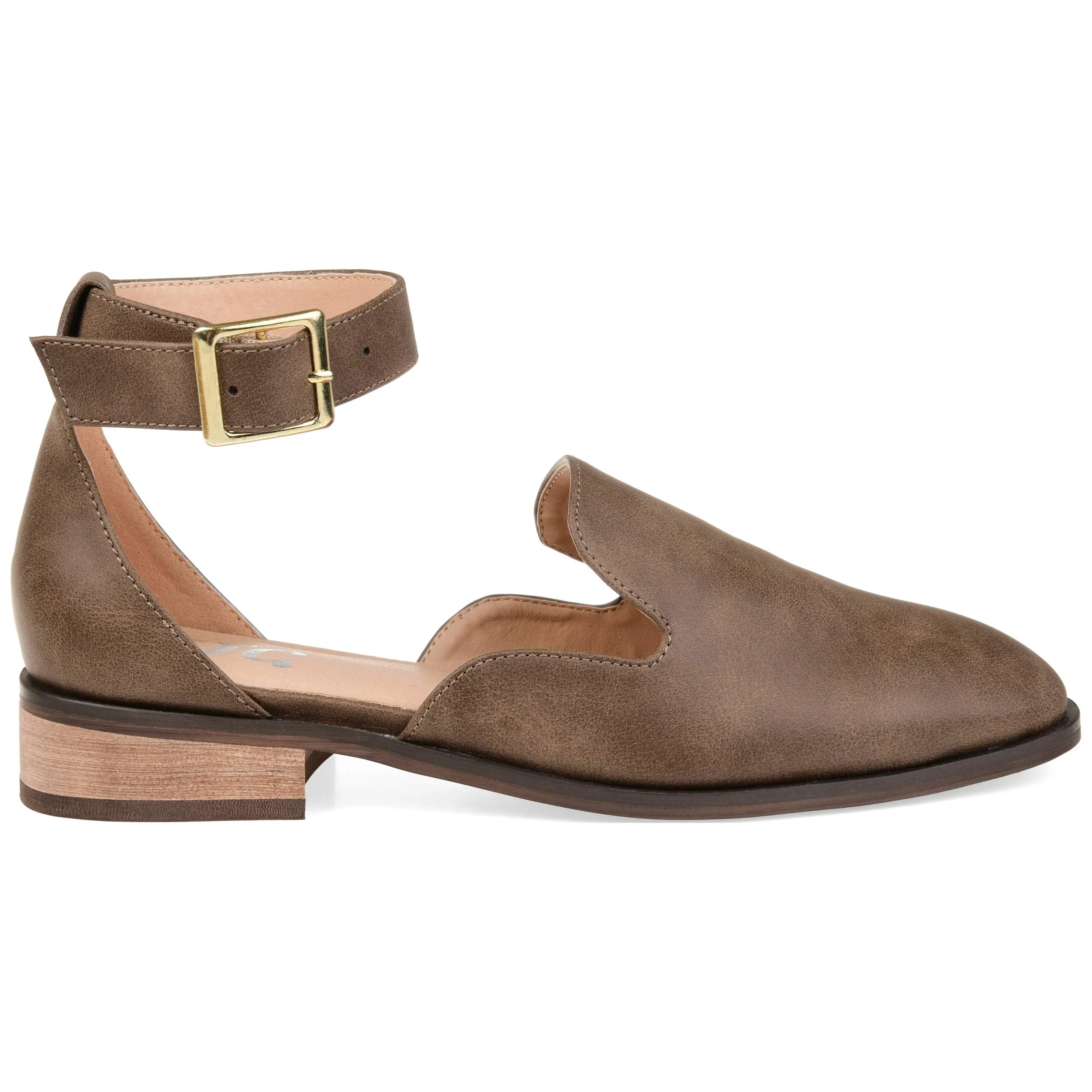 Brinley Co. Womens Square Toe Ankle Strap Flat Brown, 10 Regular US
