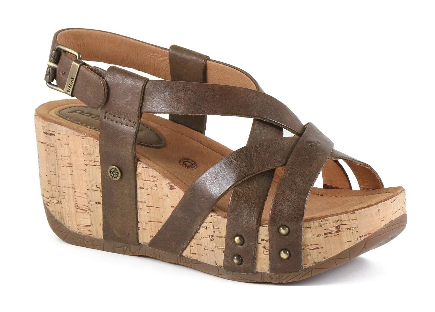 Bussola Gobba Wood Fabia Womens Adjustable Back Wedge Sandals FABIA