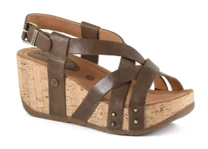 Bussola Gobba Wood Fabia Womens Adjustable Back Wedge Sandals FABIA