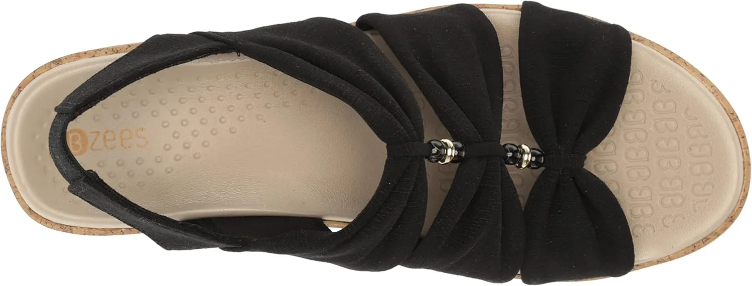 BZees Women's Roma Cork Wedge Beaded Sandal