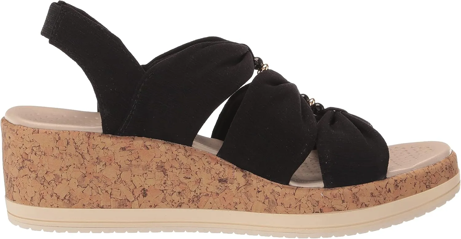 BZees Women's Roma Cork Wedge Beaded Sandal