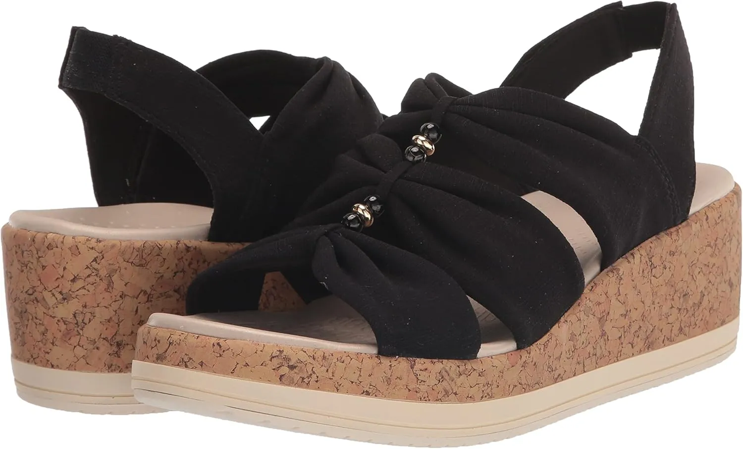 BZees Women's Roma Cork Wedge Beaded Sandal