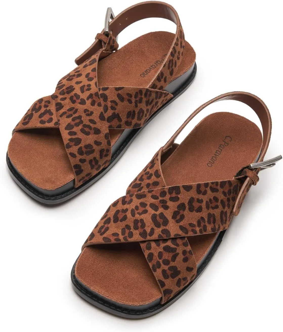 C. Paravano Women Sandals,Comfortable Dressy Flat Slides Summer Sandals with Arch Support for Walking Beach Casual Adjustable Buckle Slip-Ons Fashion Shoes