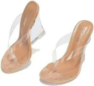 Cape Robbin Fresh Transparent Wedge Sandals Black Open High Clear Platform Mule