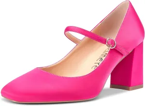 Castamere Ladies Chunky Heel Square-Toe Mary Jane Pumps Strappy Sexy Elegant Pump 3 Inch Heels